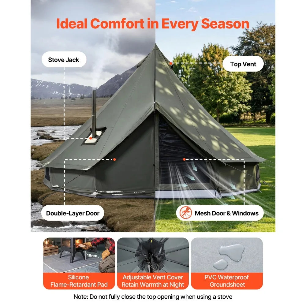 Canvas Bell Tent 4 m / 13.12 ft All-Season Camping Tent Glamping with Stove Jack