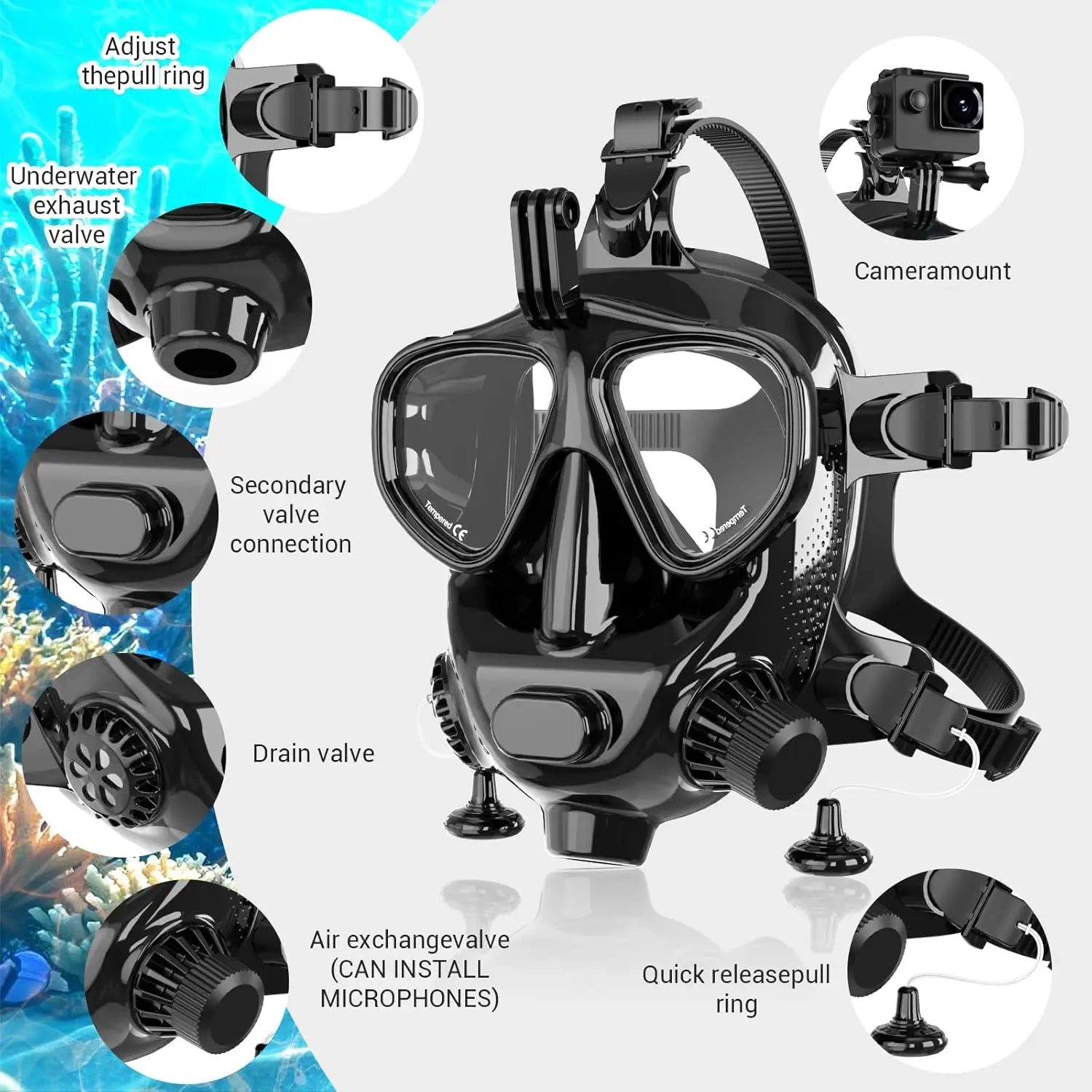 Full Face Dive Scuba Mask Support Diving & Snorkeling,