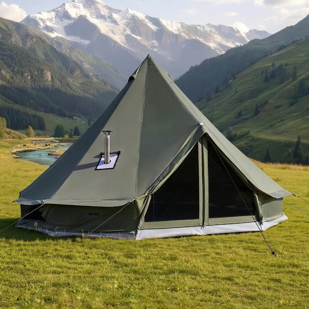 Canvas Bell Tent 4 m / 13.12 ft All-Season Camping Tent Glamping with Stove Jack
