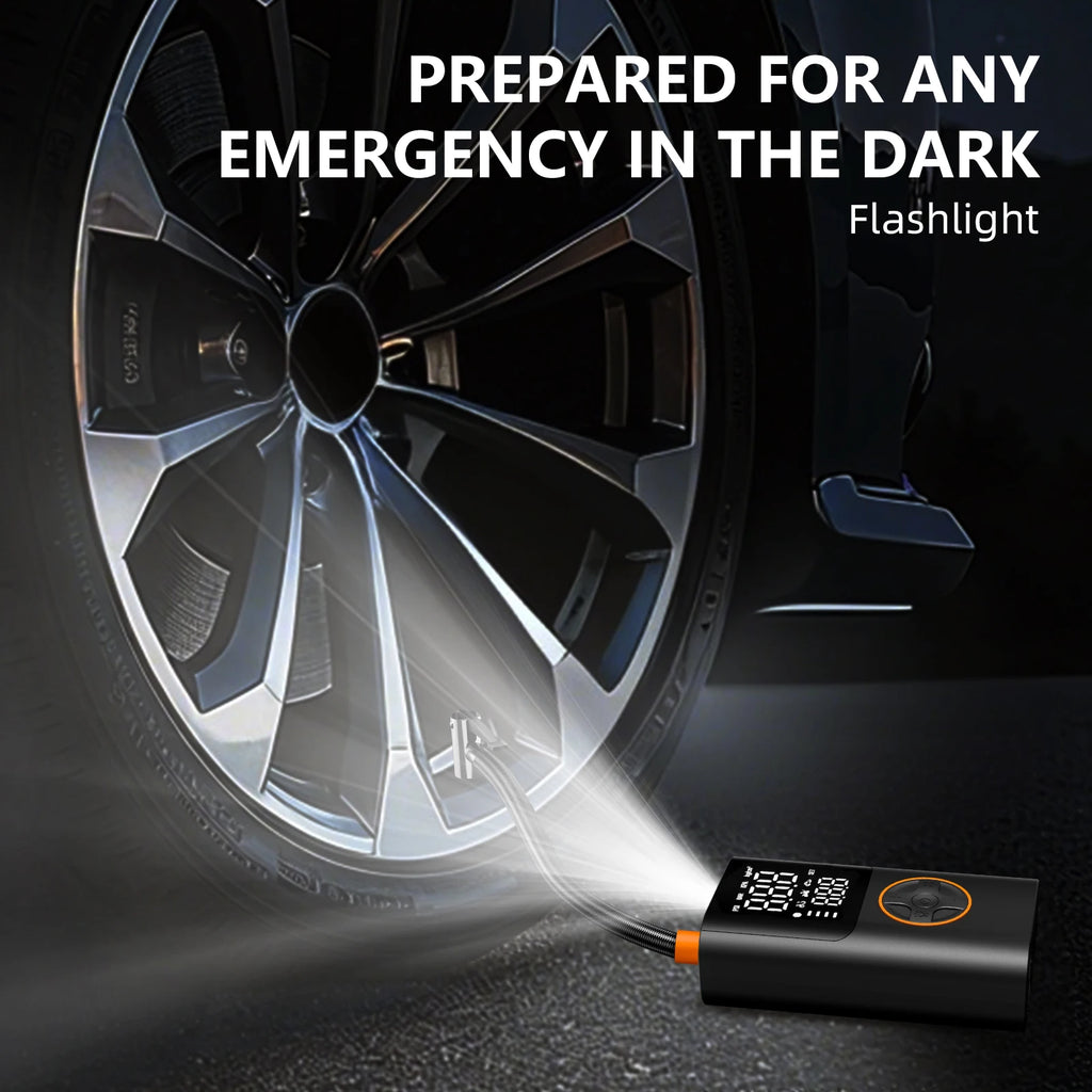 Portable Air Pump Set with Power Bank, 150PSI Tire Inflator Kit for SUV Motorcycle Bike, LED Light & Storage Bag