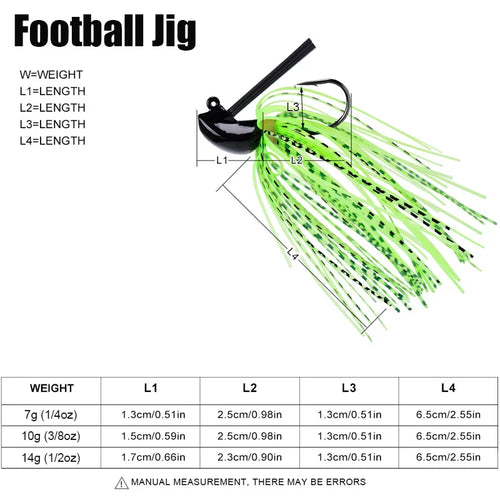 8Pcs Bass Football Jigs Set Weedless Finesse Jig Swim Jigs with Silicone Skirts 1/4 3/8 1/2 oz Fishing Lure Bait for Bass Trout