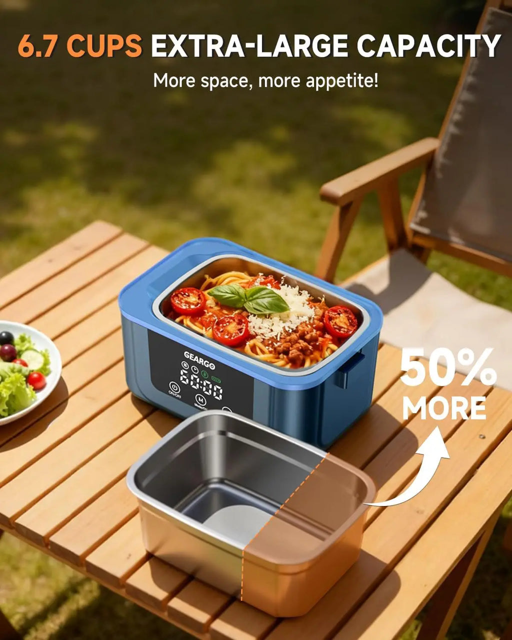 Cordless Electric Lunch Box,1.6L 24000mAh Rechargeable Heated Lunch Box with Ice Crystal Box,24 Hours Self Heating Lunchbox