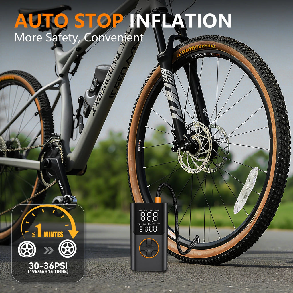 Portable Air Pump Set with Power Bank, 150PSI Tire Inflator Kit for SUV Motorcycle Bike, LED Light & Storage Bag
