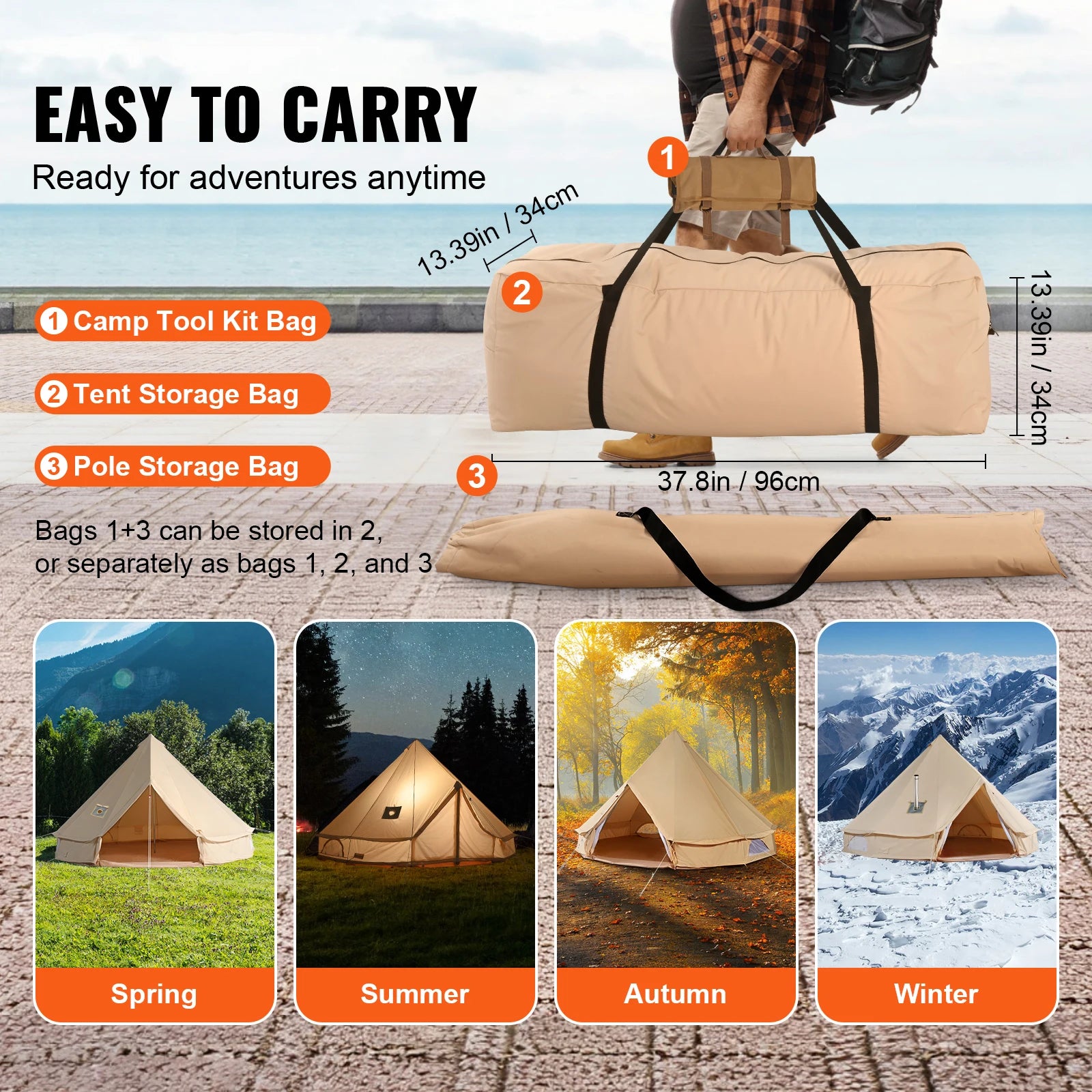 SucceBuy Canvas Bell Tent 4 Seasons 3/4/5/7m Yurt Tent Canvas Tent for Camping with Stove Breathable Tent Holds up to 8People