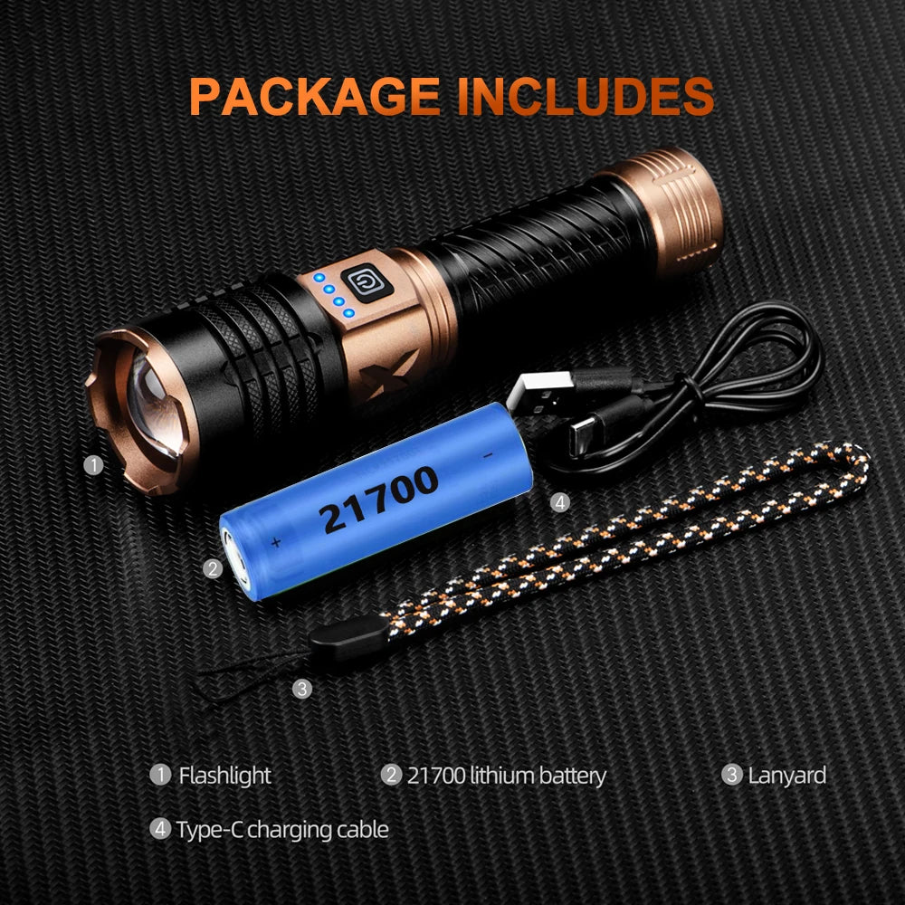 3800LM flashlight high-power LED handheld light USB rechargeable outdoor tactical lithium battery
