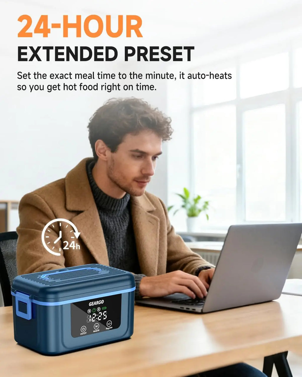 Cordless Electric Lunch Box,1.6L 24000mAh Rechargeable Heated Lunch Box with Ice Crystal Box,24 Hours Self Heating Lunchbox