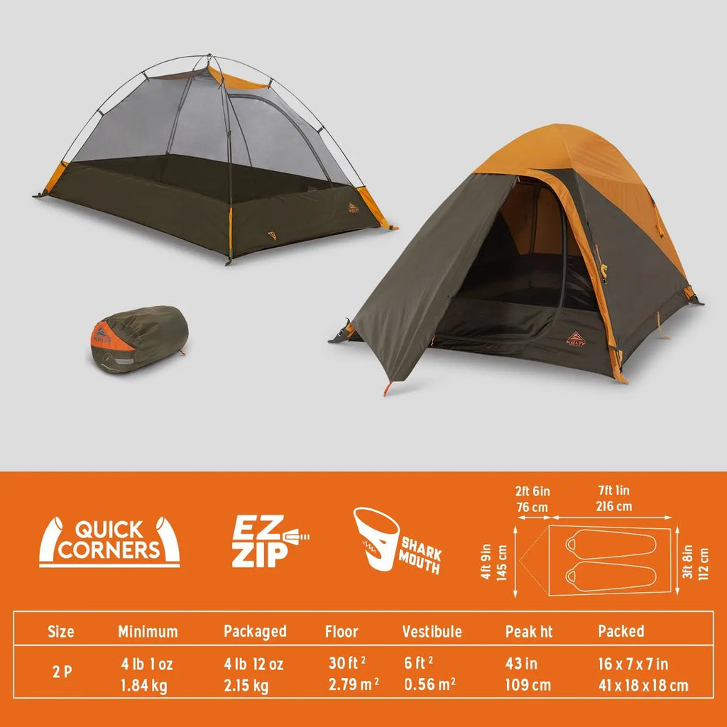 Kelty Grand Mesa 2P Backpacking Tent – 3 Season Camping, Freestanding Shelter with Aluminum Poles