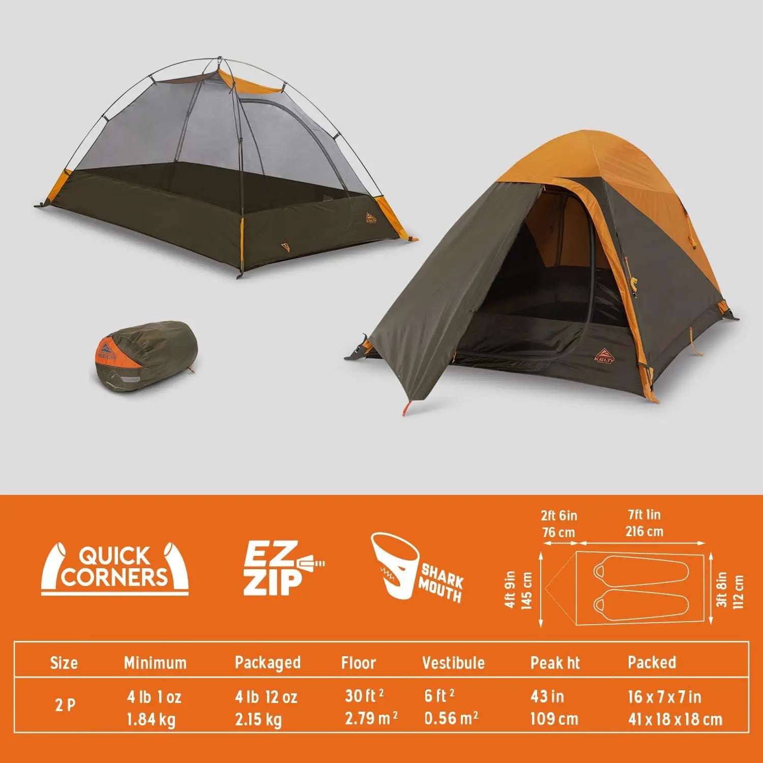 Kelty Grand Mesa 2P Backpacking Tent – 3 Season Camping, Freestanding Shelter with Aluminum Poles