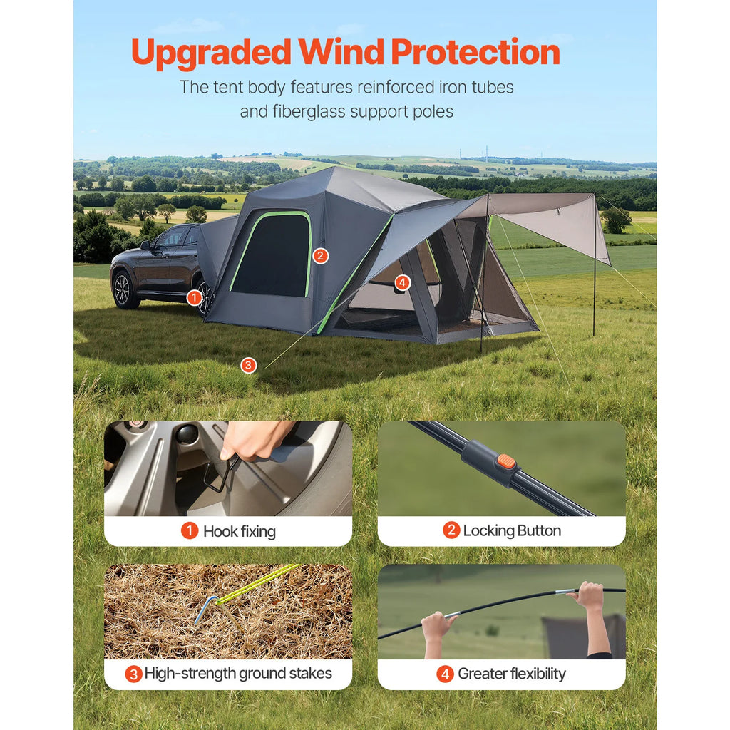 SucceBuy SUV Tent Waterproof PU2000mm Spacious Double Layer Design SUV Camping Shade Awning , Mesh Windows