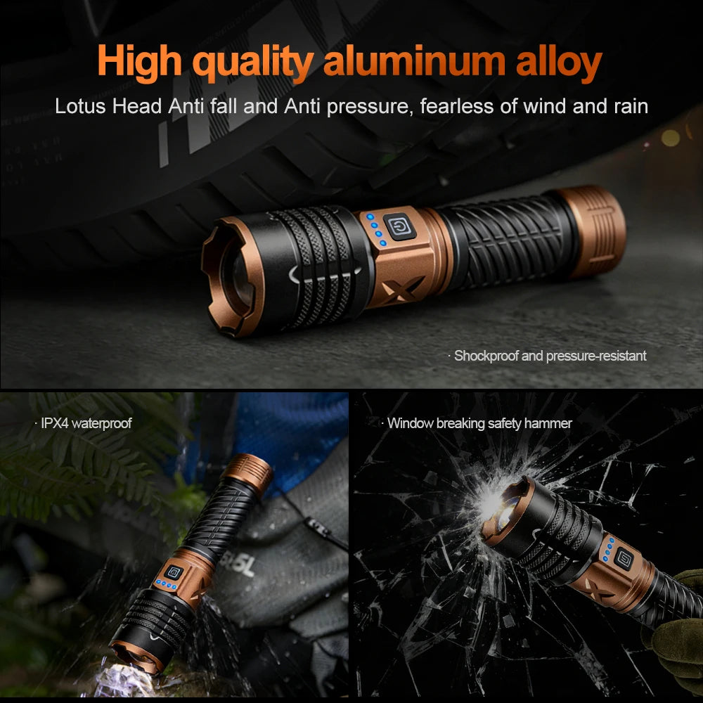 3800LM flashlight high-power LED handheld light USB rechargeable outdoor tactical lithium battery