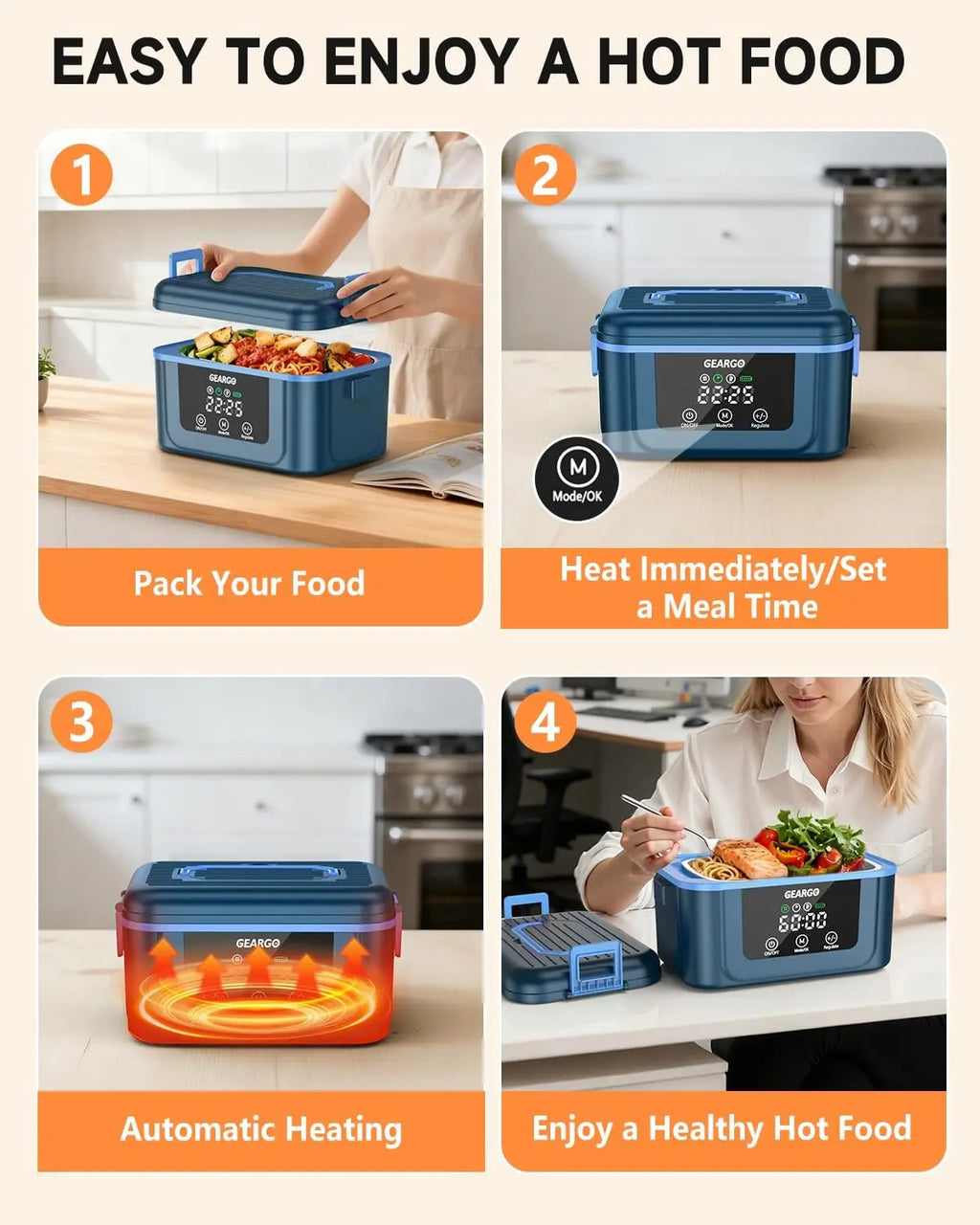 Cordless Electric Lunch Box,1.6L 24000mAh Rechargeable Heated Lunch Box with Ice Crystal Box,24 Hours Self Heating Lunchbox