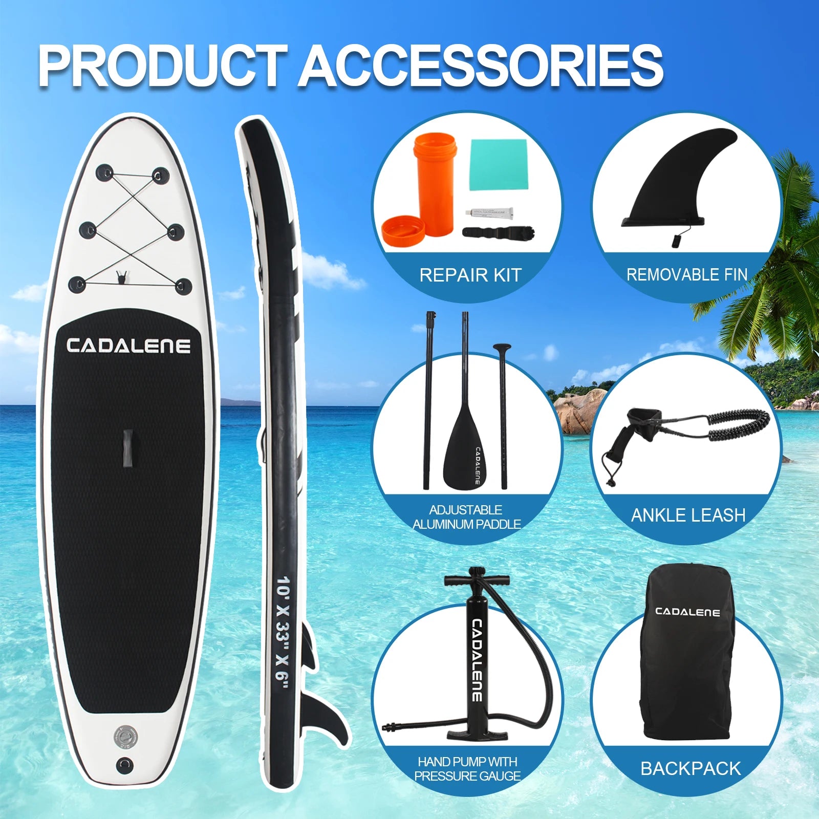 CADALENE Stand Up Paddle Board with SUP Accessories, Anti-Slip 10' Inflatable Paddle Board for Adults