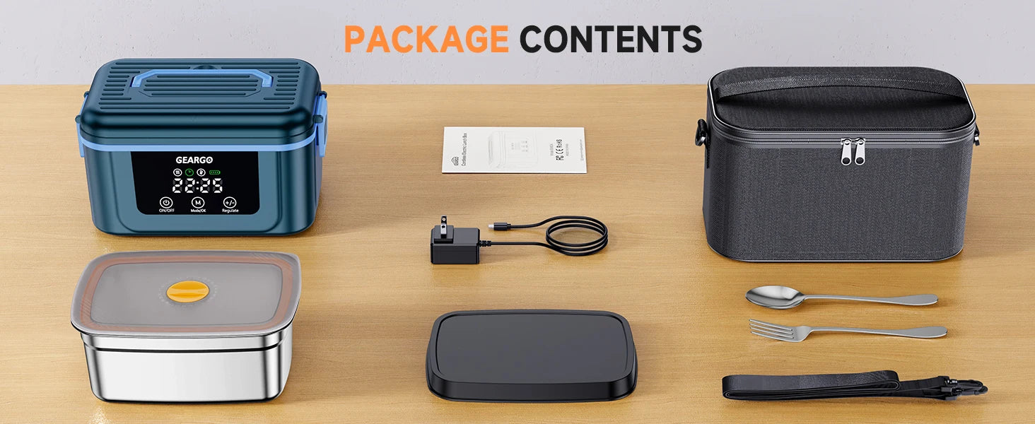 Cordless Electric Lunch Box,1.6L 24000mAh Rechargeable Heated Lunch Box with Ice Crystal Box,24 Hours Self Heating Lunchbox