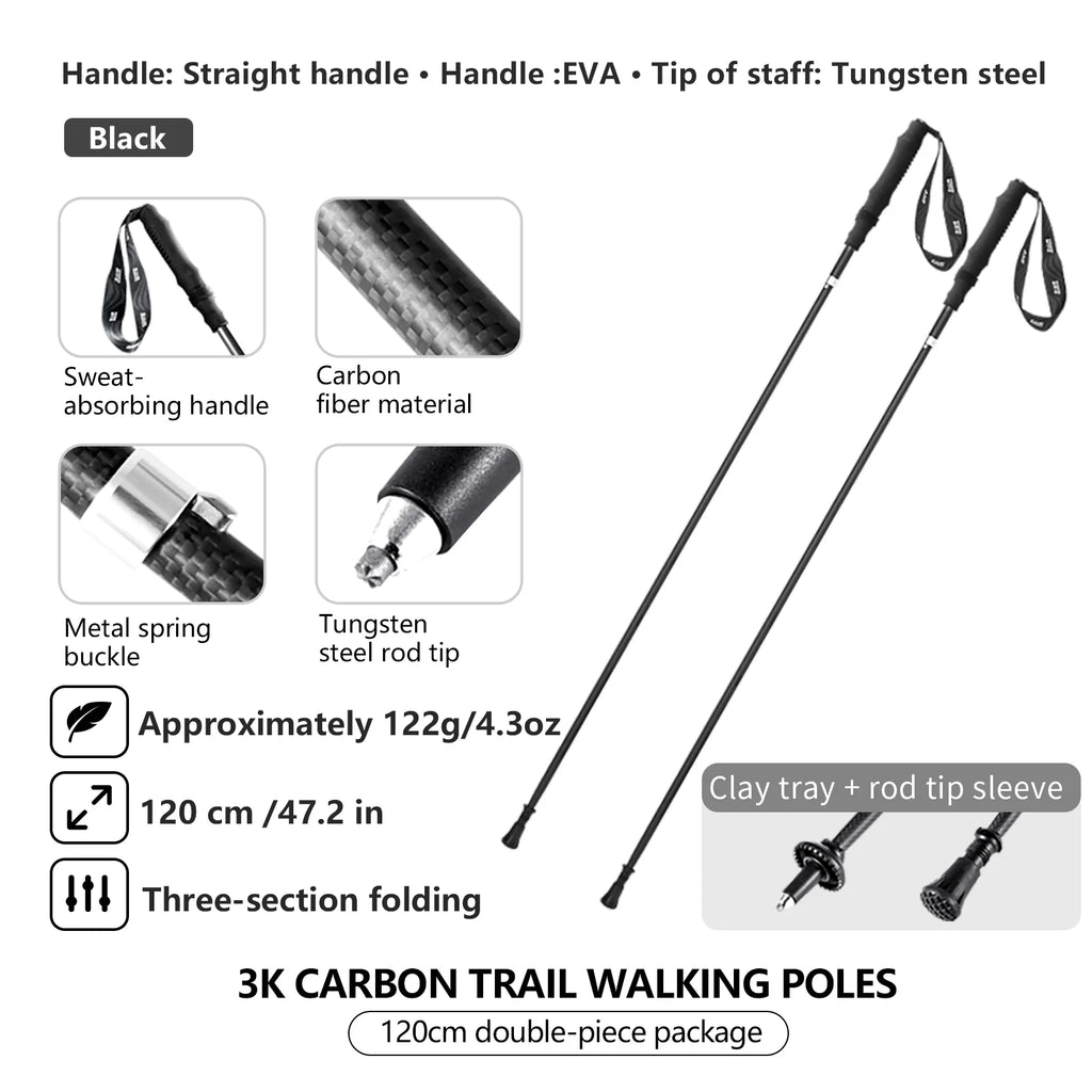 BISINNA 2pcs Ultralight Trekking Poles Folding Walking Sticks Carbon Fiber Hiking Poles Portable Trail Runing Canes