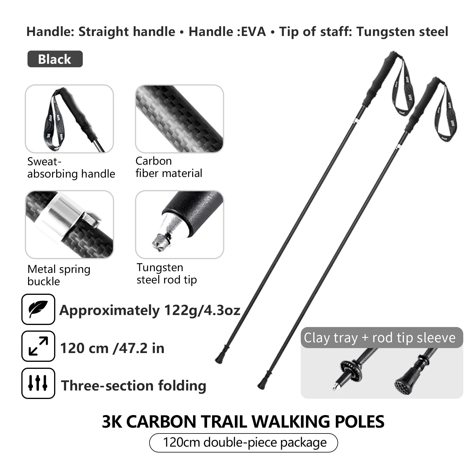 BISINNA 2pcs Ultralight Trekking Poles Folding Walking Sticks Carbon Fiber Hiking Poles Portable Trail Runing Canes