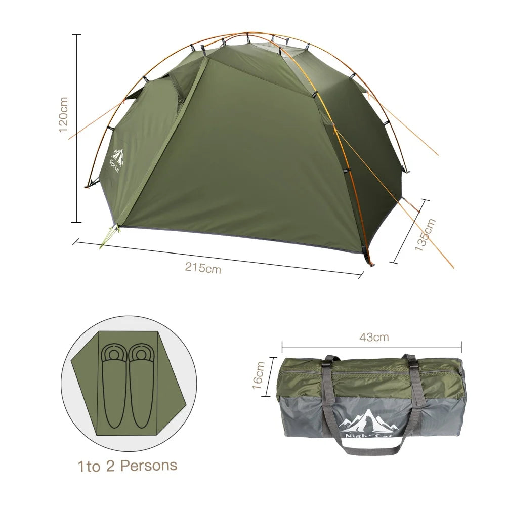 Night Cat Backpacking 2 Person Lightweight Camping Tent with Foldable Pole,  Fast Setup Double Layers Waterproof Ultralight Tent Compact 7x4.4ft - Two Doors