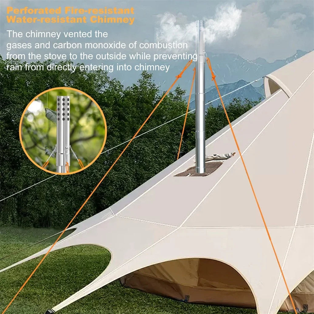 Portable Tent Wood Burning Stove with 6 Stainless Chimney Pipes for Outdoor Heating & Cooking