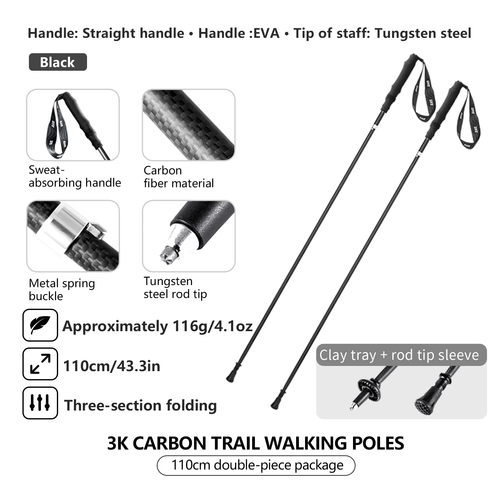 BISINNA 2pcs Ultralight Trekking Poles Folding Walking Sticks Carbon Fiber Hiking Poles Portable Trail Runing Canes