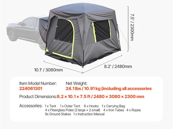 SucceBuy SUV Tent Waterproof PU2000mm Spacious Double Layer Design SUV Camping Shade Awning , Mesh Windows