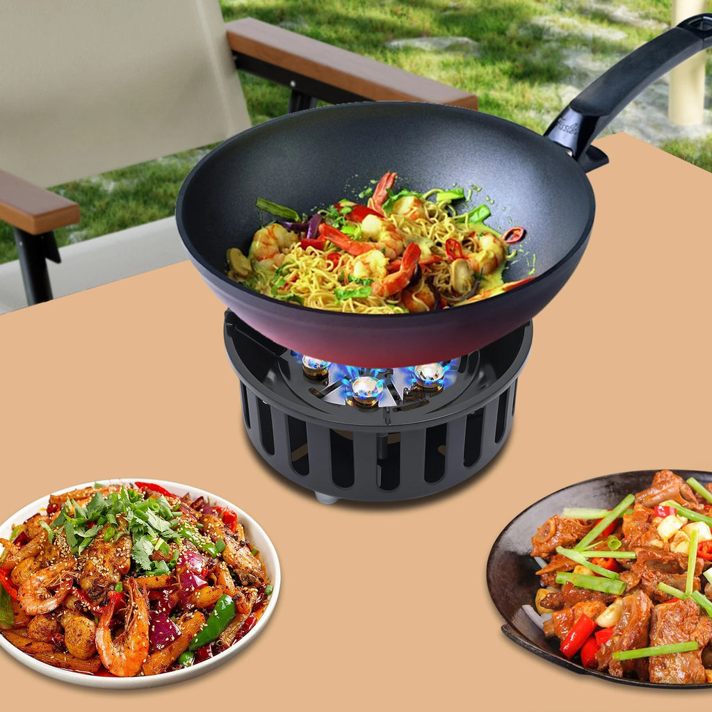 Cold-Rolled Steel Portable Camping Stove, 72000BTU 3-Adapter Gas Cooker, Windproof Design