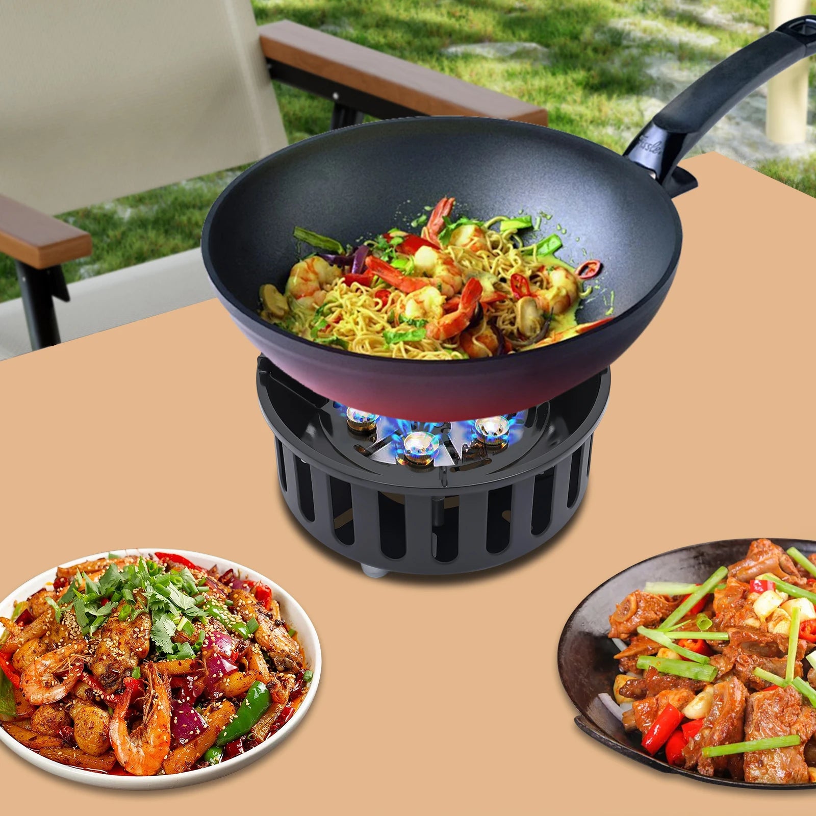 Cold-Rolled Steel Portable Camping Stove, 72000BTU 3-Adapter Gas Cooker, Windproof Design