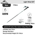 Naturehike Lightwind Ext-Carbon Fibre 4-Section Folding Hiking ultra-Lightweight Portable Poles