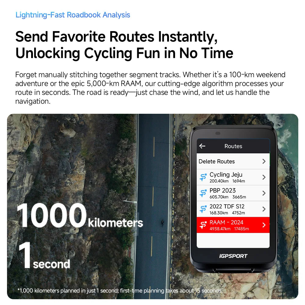 iGPSPORT BiNavi Bike Computer Touchscreen Map Navigation 35 Hours Battery Life  IPX7 Waterproof Route Planning