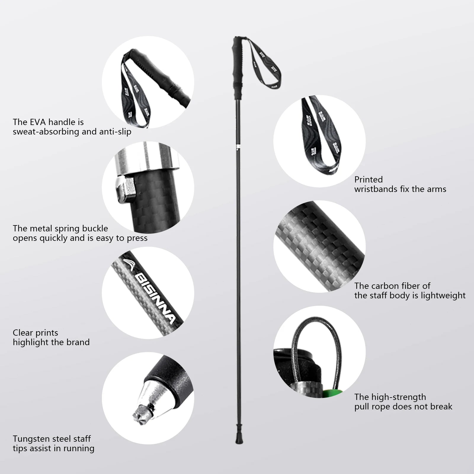 BISINNA 2pcs Ultralight Trekking Poles Folding Walking Sticks Carbon Fiber Hiking Poles Portable Trail Runing Canes