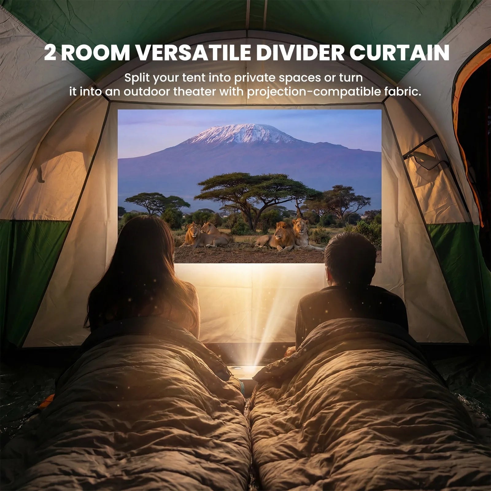 8-Person Family Camping Tent with Room Divider - Standing Height Cabin Tent with Mesh Roof, Easy Setup Large Tent for Car Camping, Outdoor Adventures