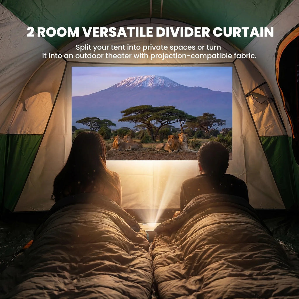8-Person Family Camping Tent with Room Divider - Standing Height Cabin Tent with Mesh Roof, Easy Setup Large Tent for Car Camping, Outdoor Adventures