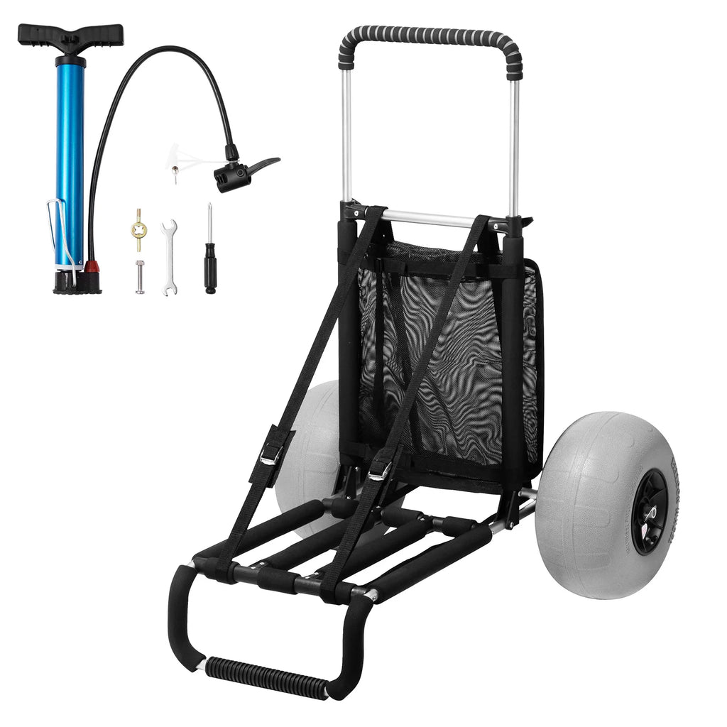 SucceBuy Beach Dolly with Big Wheels for Beach Sand 165LBS Capacity Folding Sand Cart with Cargo Deck