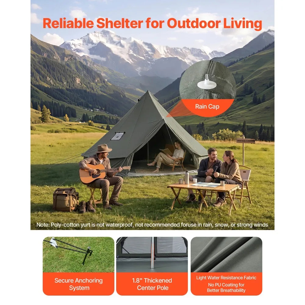 Canvas Bell Tent 4 m / 13.12 ft All-Season Camping Tent Glamping with Stove Jack