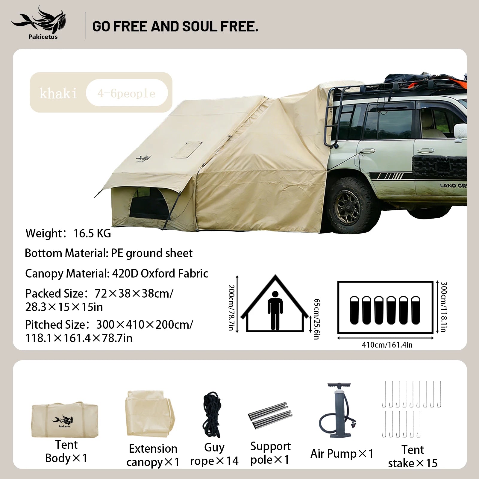 Pakicetus Quick Setup Inflatable Camping Tent, Waterproof Family Tent for 4-8 Portable Air Tent with Carry Bag