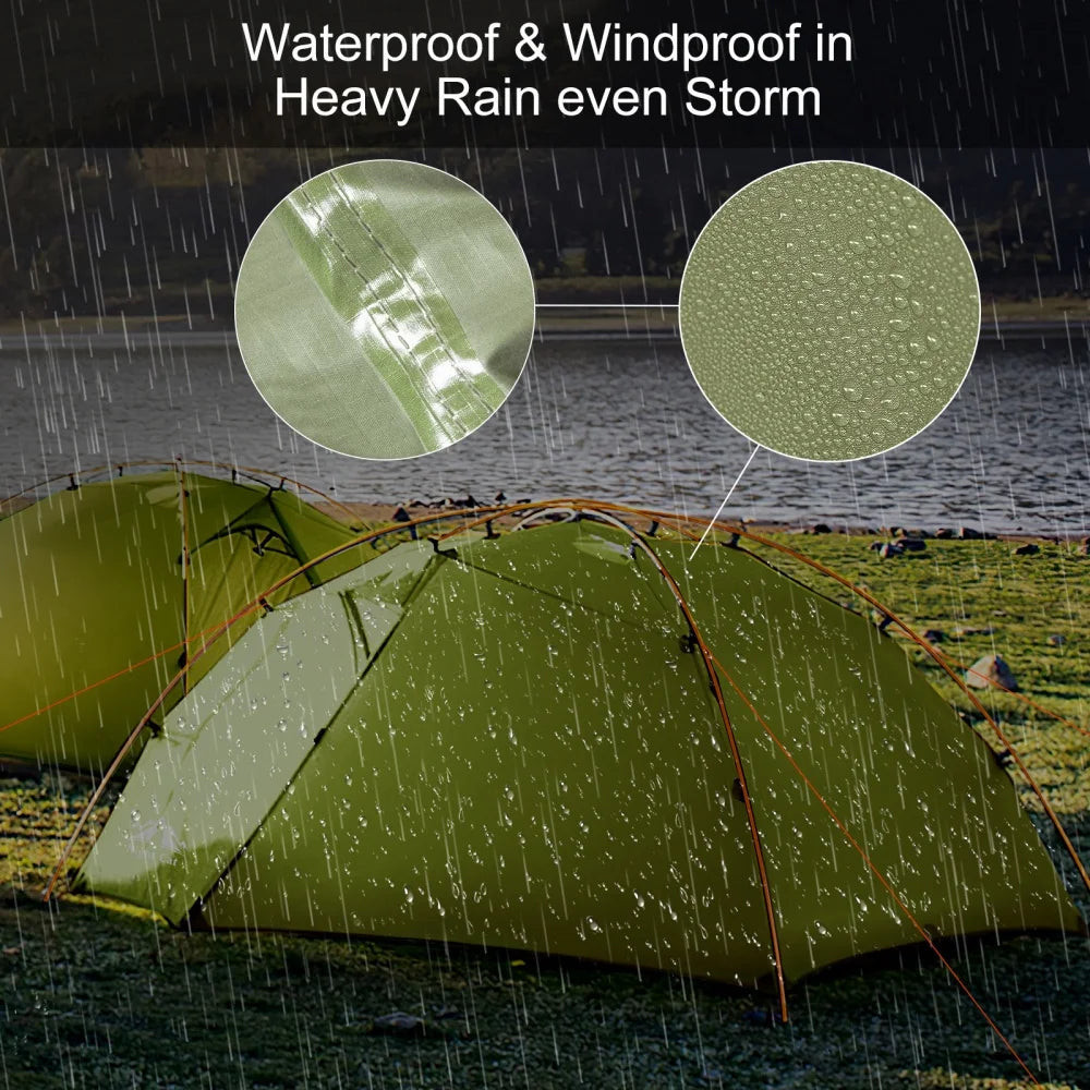 Night Cat Backpacking 2 Person Lightweight Camping Tent with Foldable Pole,  Fast Setup Double Layers Waterproof Ultralight Tent Compact 7x4.4ft - Two Doors