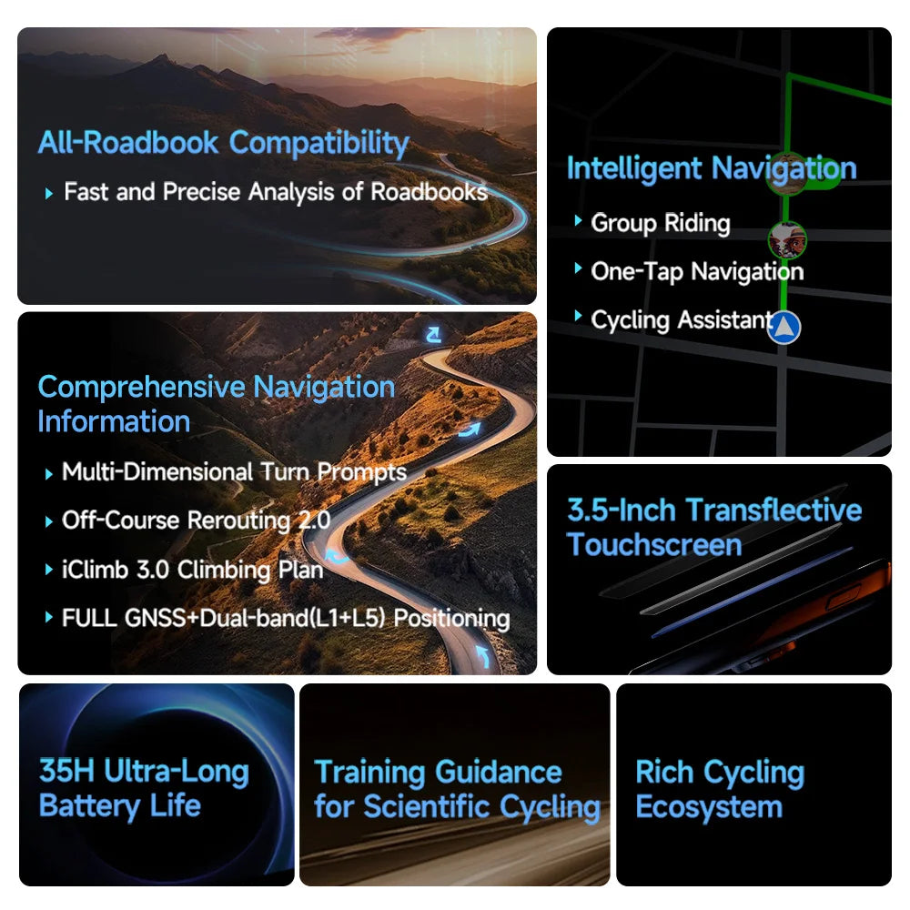 iGPSPORT BiNavi Bike Computer Touchscreen Map Navigation 35 Hours Battery Life  IPX7 Waterproof Route Planning