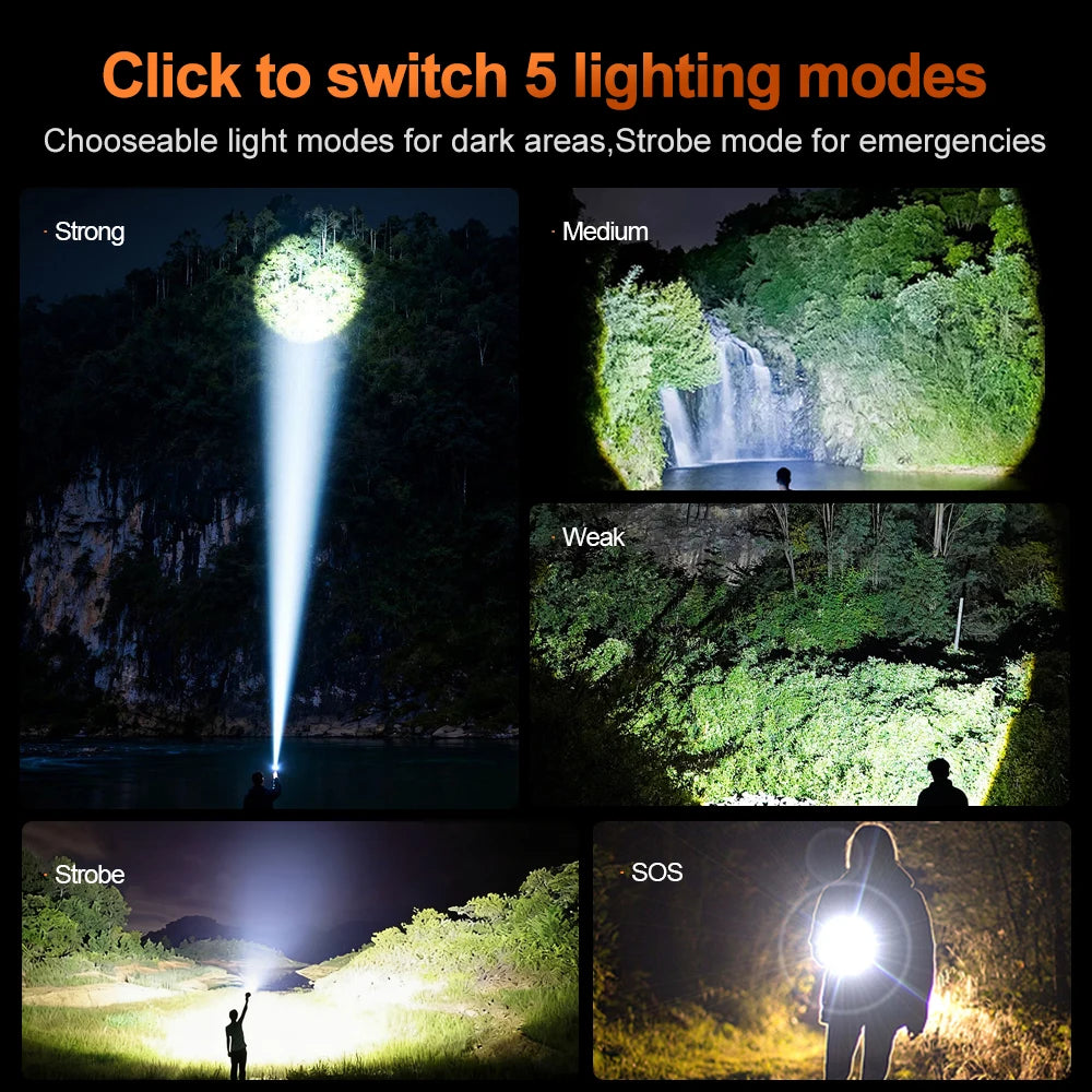 3800LM flashlight high-power LED handheld light USB rechargeable outdoor tactical lithium battery