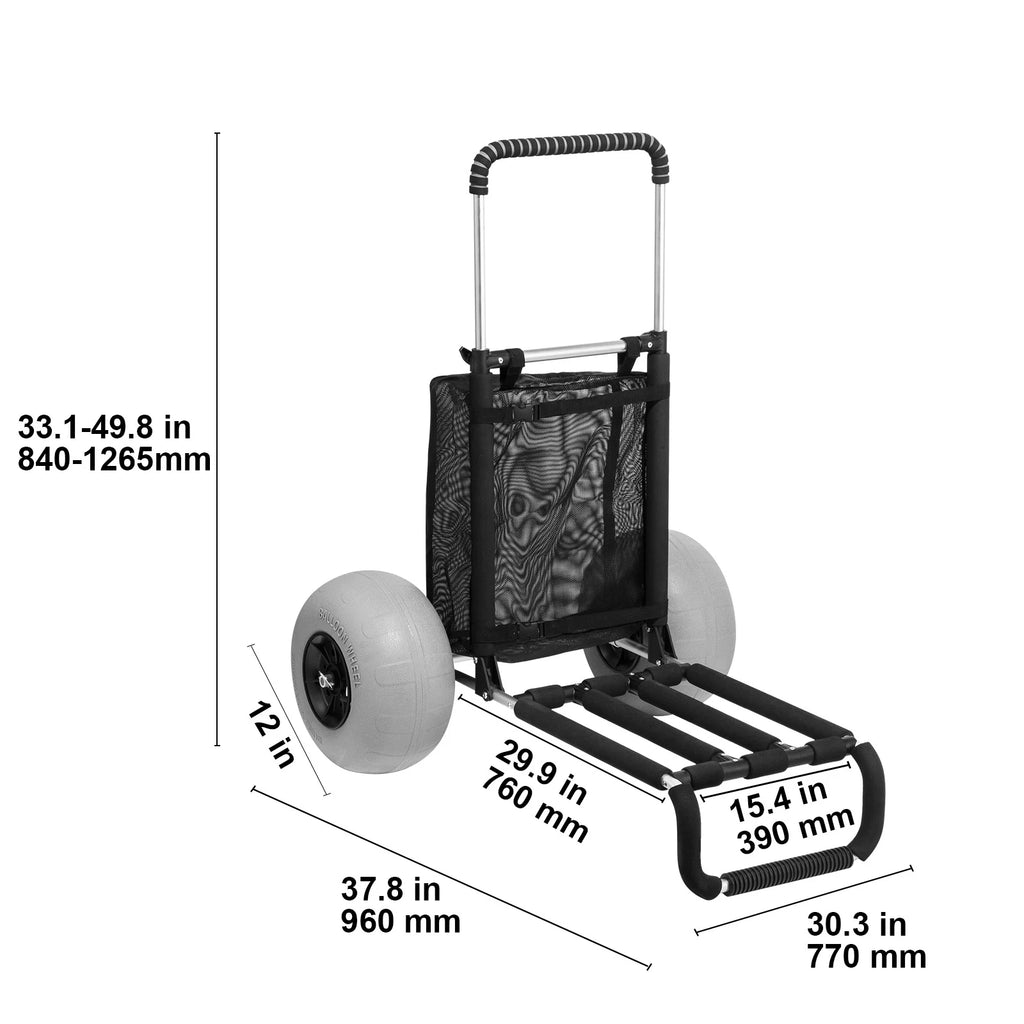 SucceBuy Beach Dolly with Big Wheels for Beach Sand 165LBS Capacity Folding Sand Cart with Cargo Deck