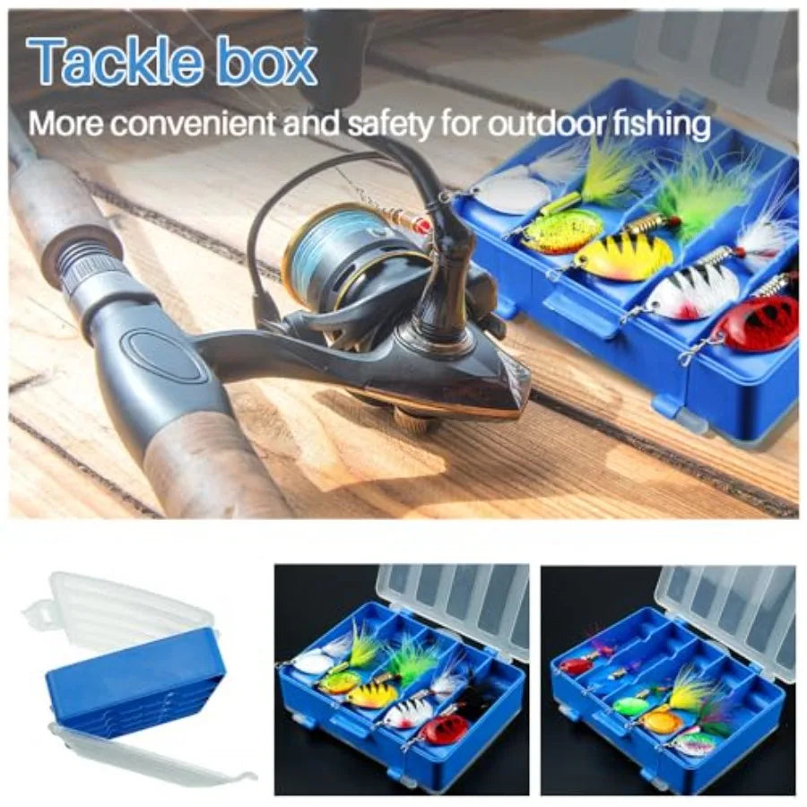 10pcs Spinner Lures Baits with Tackle Box, Bass Trout Salmon Hard Metal Rooster Tail Fishing Lures Kit