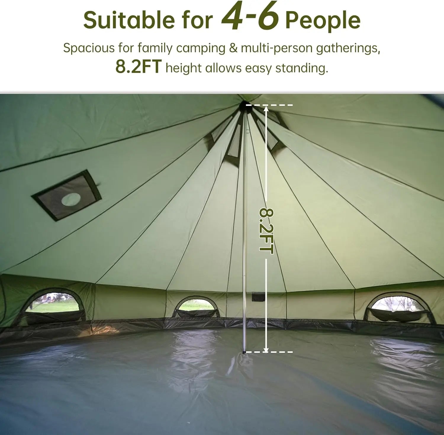 Family Camping Oxford Bell Tent, Oxford Material, Brown Color, Spacious, 4 Season, Stove Jack