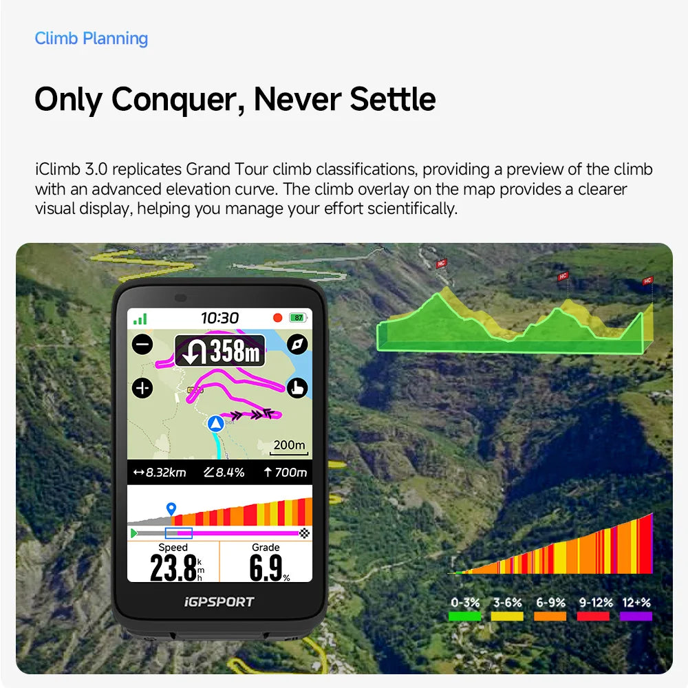 iGPSPORT BiNavi Bike Computer Touchscreen Map Navigation 35 Hours Battery Life  IPX7 Waterproof Route Planning