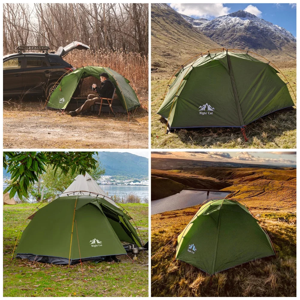 Night Cat Backpacking 2 Person Lightweight Camping Tent with Foldable Pole,  Fast Setup Double Layers Waterproof Ultralight Tent Compact 7x4.4ft - Two Doors