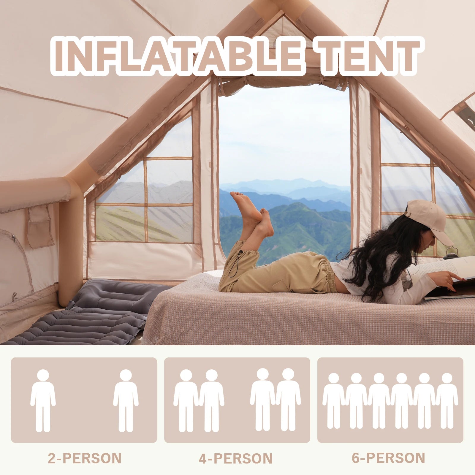 Pakicetus Quick Setup Inflatable Camping Tent, Waterproof Family Tent for 4-8 Portable Air Tent with Carry Bag