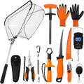 10 Pcs Multi Function Fishing Tool Set Include Fishing Pliers With Lanyard & Protective Sheath Landing Net Fillet Knife Fish Scale Fish Gripper Hook Remover Braid Scissors Fishing Gloves Ideal Gift For Anglers Father