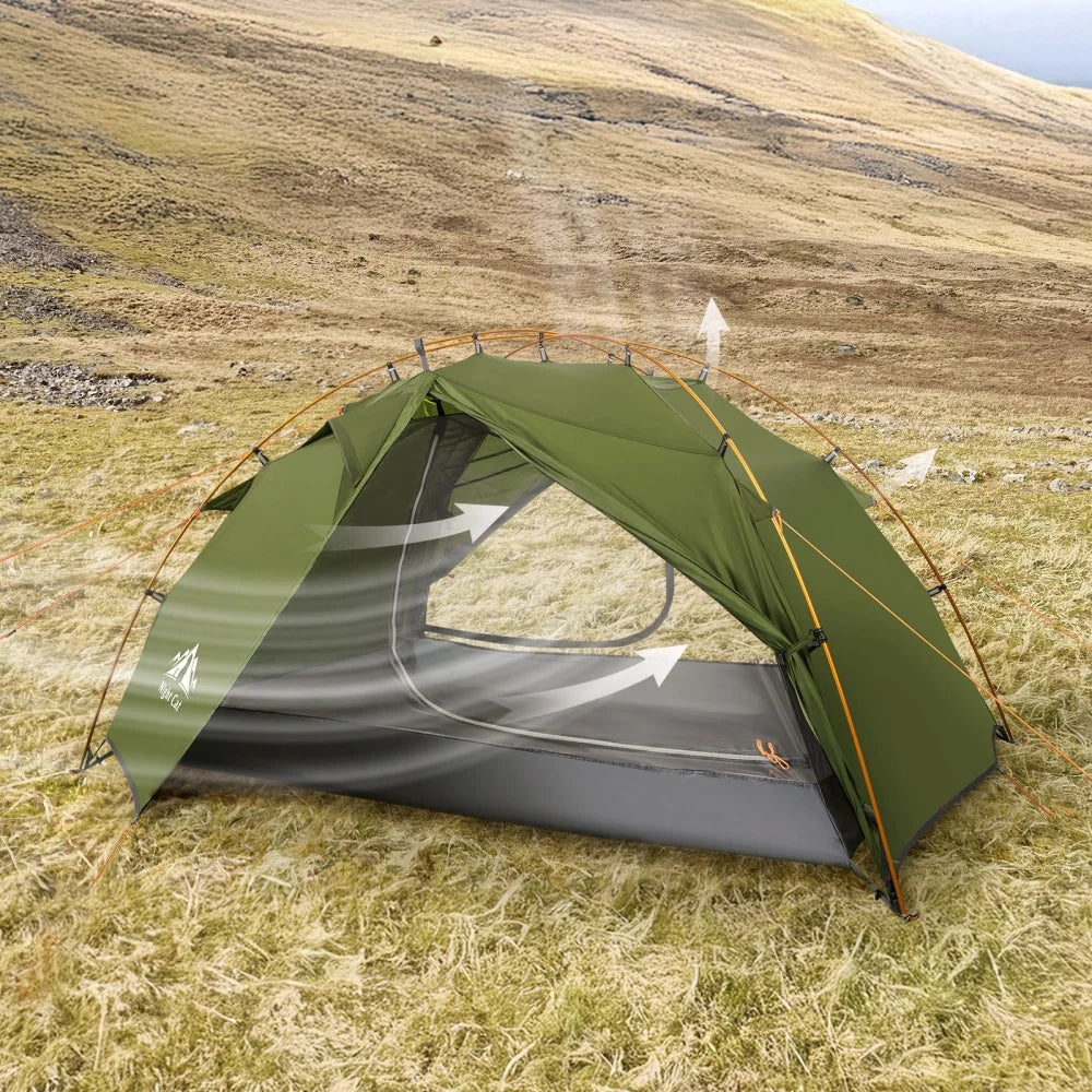 Night Cat Backpacking 2 Person Lightweight Camping Tent with Foldable Pole,  Fast Setup Double Layers Waterproof Ultralight Tent Compact 7x4.4ft - Two Doors