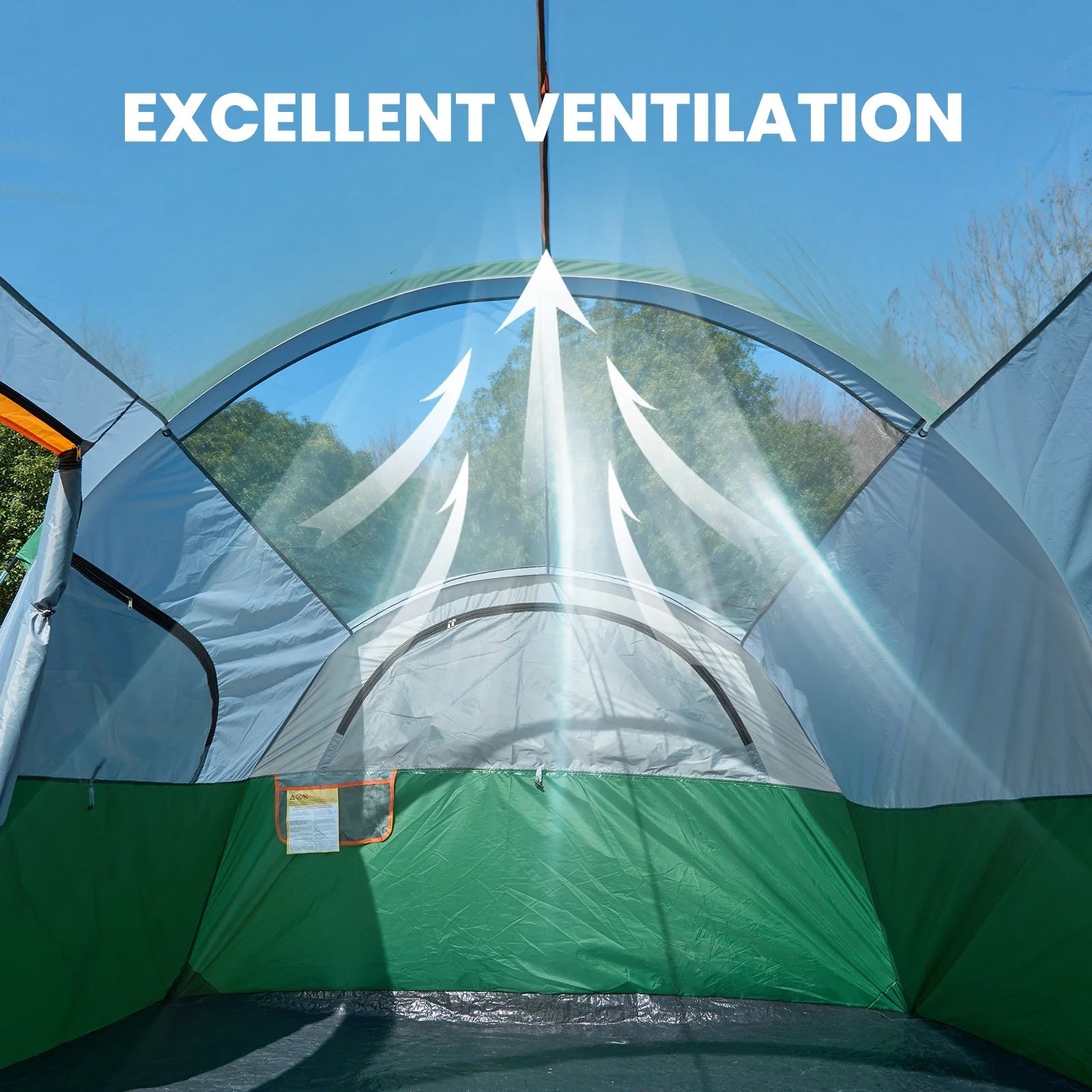 8-Person Family Camping Tent with Room Divider - Standing Height Cabin Tent with Mesh Roof, Easy Setup Large Tent for Car Camping, Outdoor Adventures