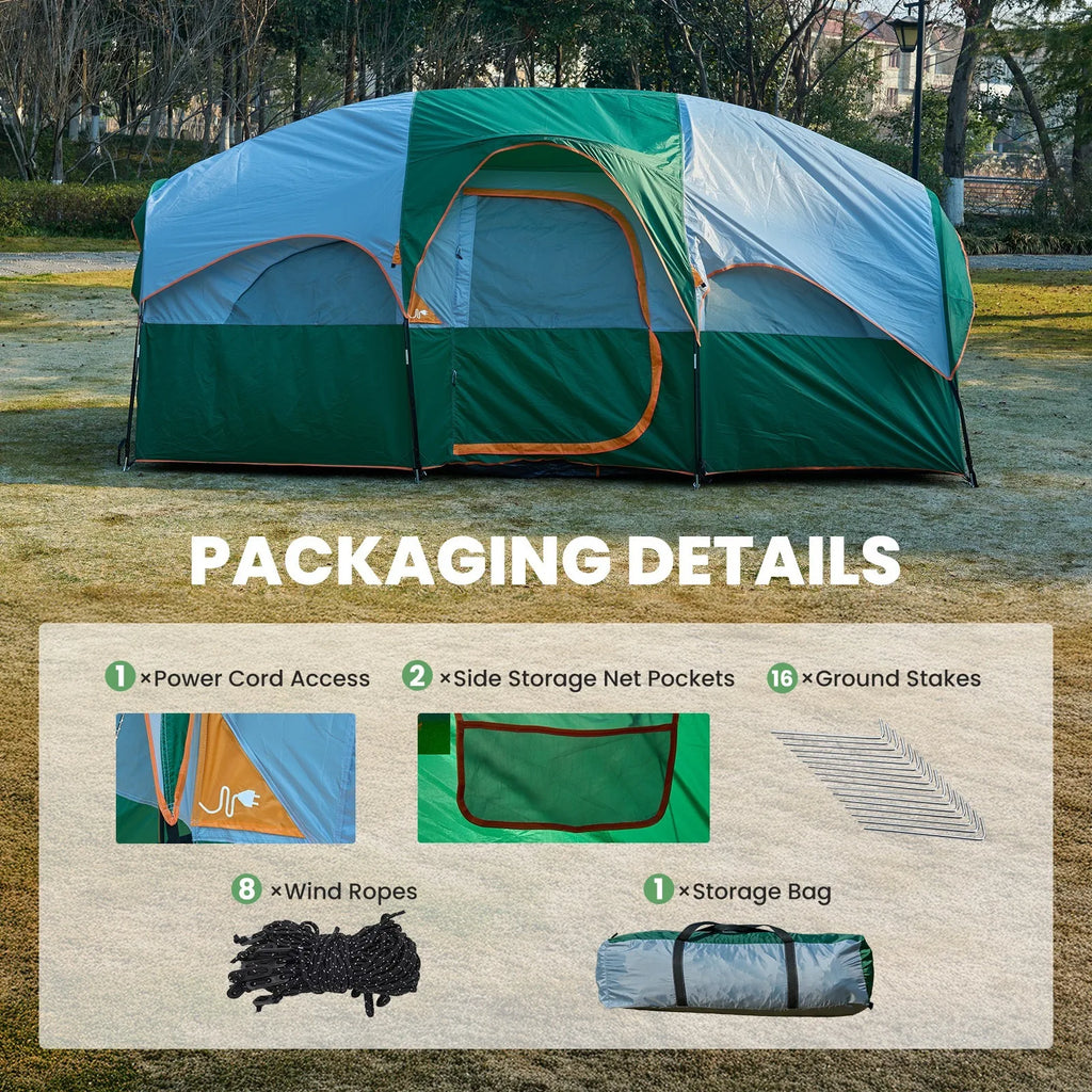 8-Person Family Camping Tent with Room Divider - Standing Height Cabin Tent with Mesh Roof, Easy Setup Large Tent for Car Camping, Outdoor Adventures