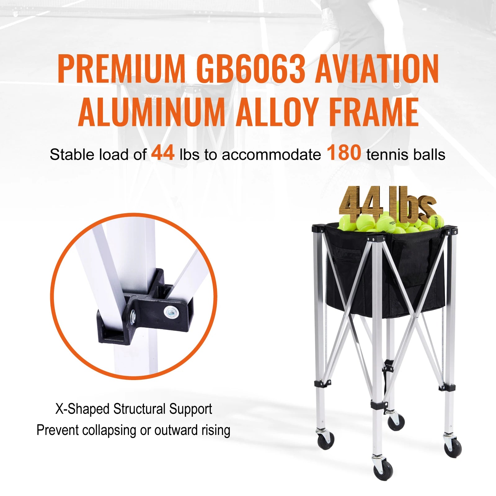 SucceBuy Foldable Tennis /Pickle Ball Cart Holds 150/180 Tennis Balls Basket Hopper with Wheels for Sports Teaching Baseball Trolley