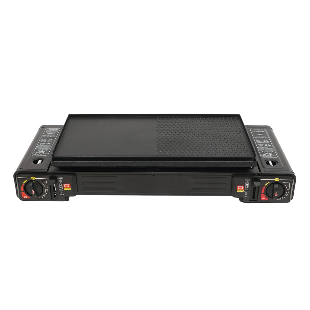 2in1 2-Burner Portable Camping Stove Kit w/Baking Pan Carrying Case, Auto Ignition LPG