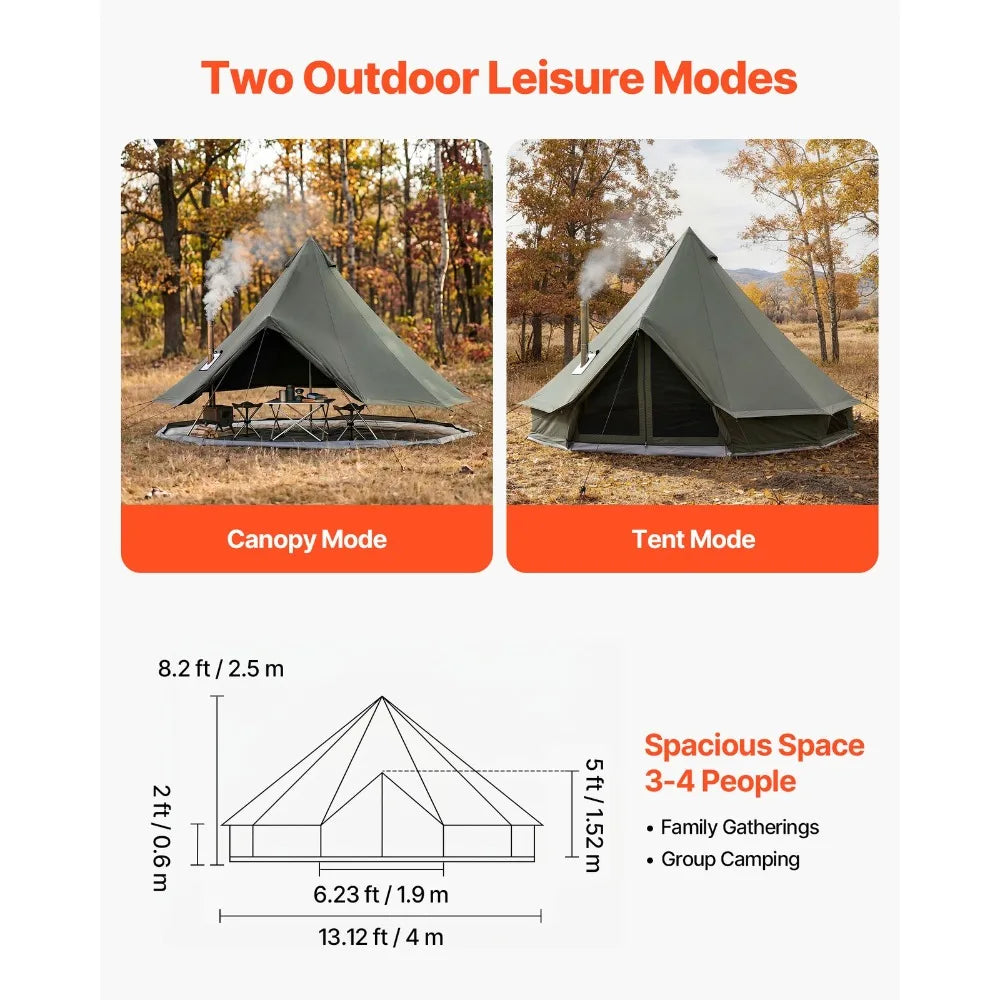Canvas Bell Tent 4 m / 13.12 ft All-Season Camping Tent Glamping with Stove Jack
