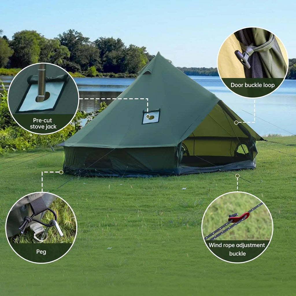 Family Camping Oxford Bell Tent, Oxford Material, Brown Color, Spacious, 4 Season, Stove Jack